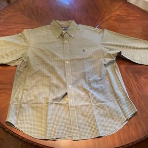Ralph Lauren. Green white and maroon plaid. Button down color. Newly laundered